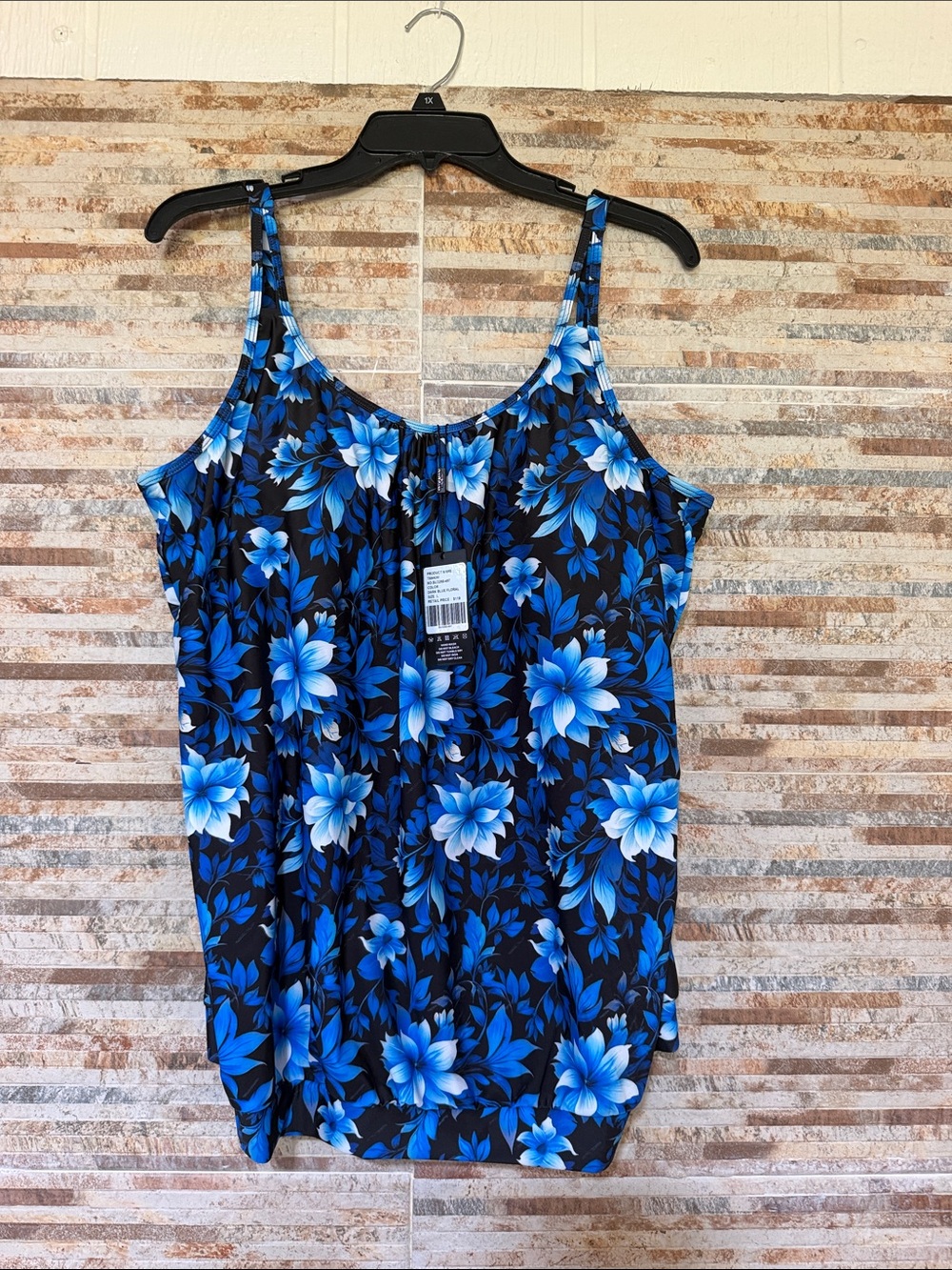 Blue Floral Swim Tankini Top - Unbranded